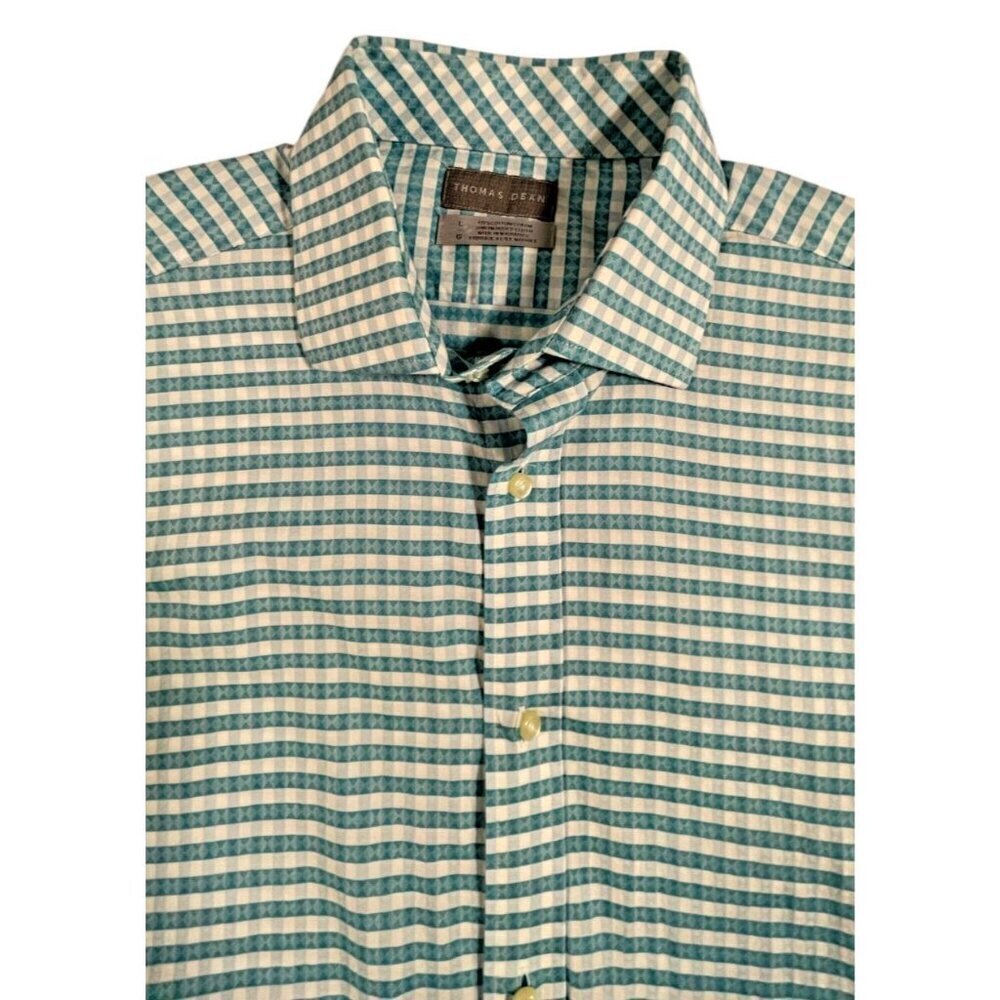 Thomas Dean Men’s Cotton Checkered Button Front Shirt - Sky Blue - L - Picture 4 of 6